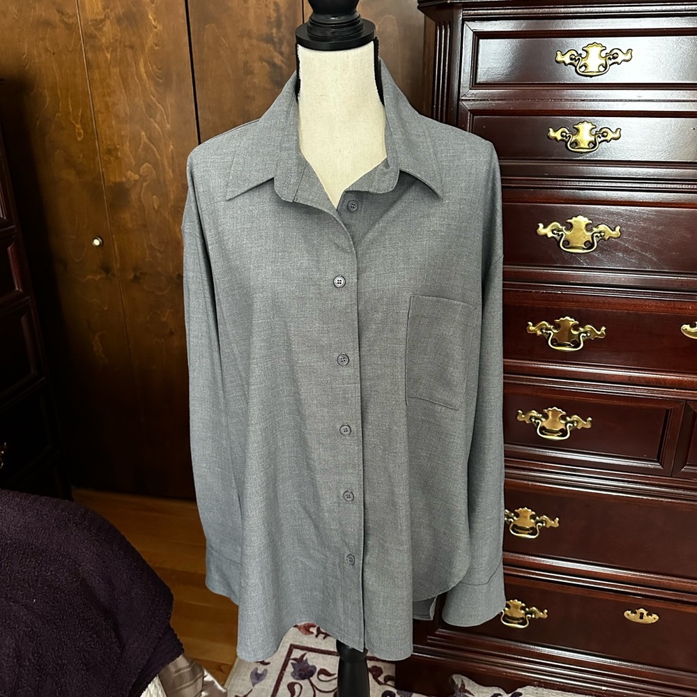 Enza Costa Oversized Gray Button-Up Shirt